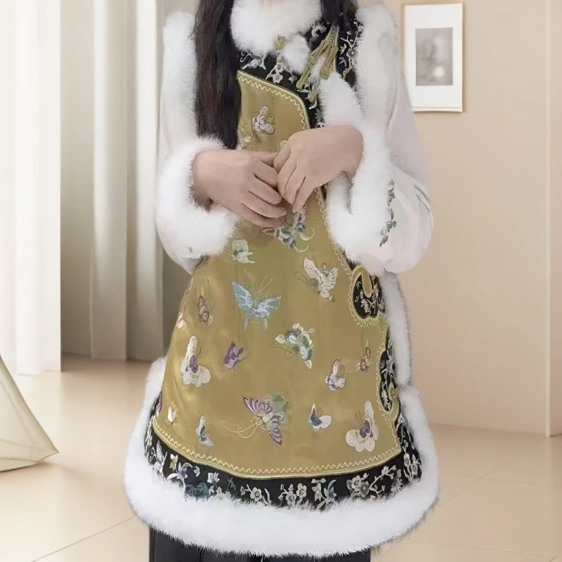 【名门冬蝶】工字型款蝴蝶刺绣中长款秋冬马夹冬季中式网红