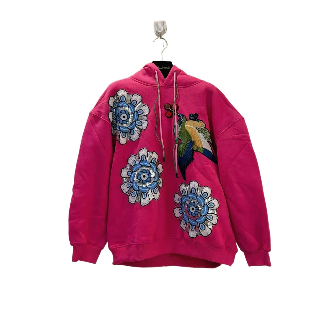 ATT潮牌女装2025春欧洲站度假风拼接甜美花卉重工时尚卫衣