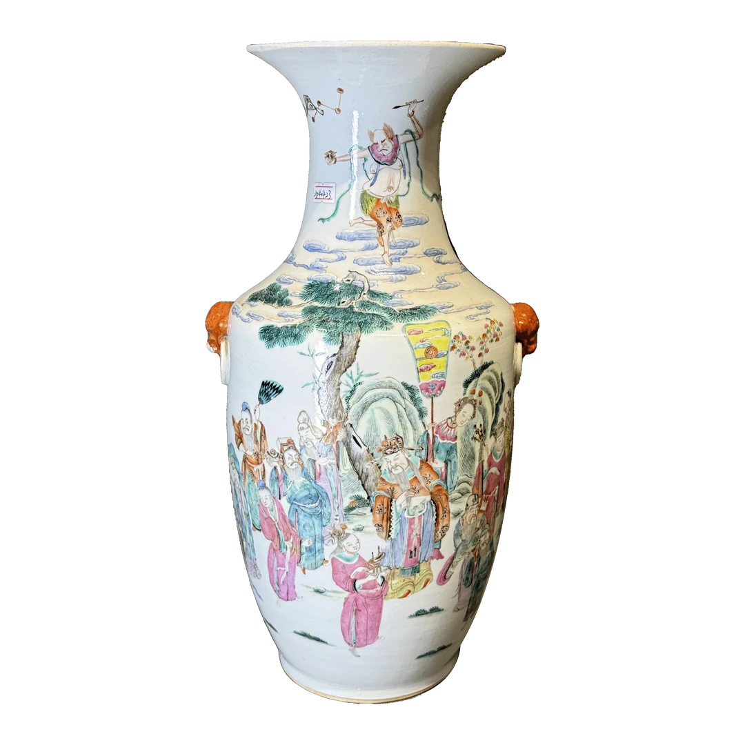 25040423t粉彩群仙祝寿纹兽耳瓶