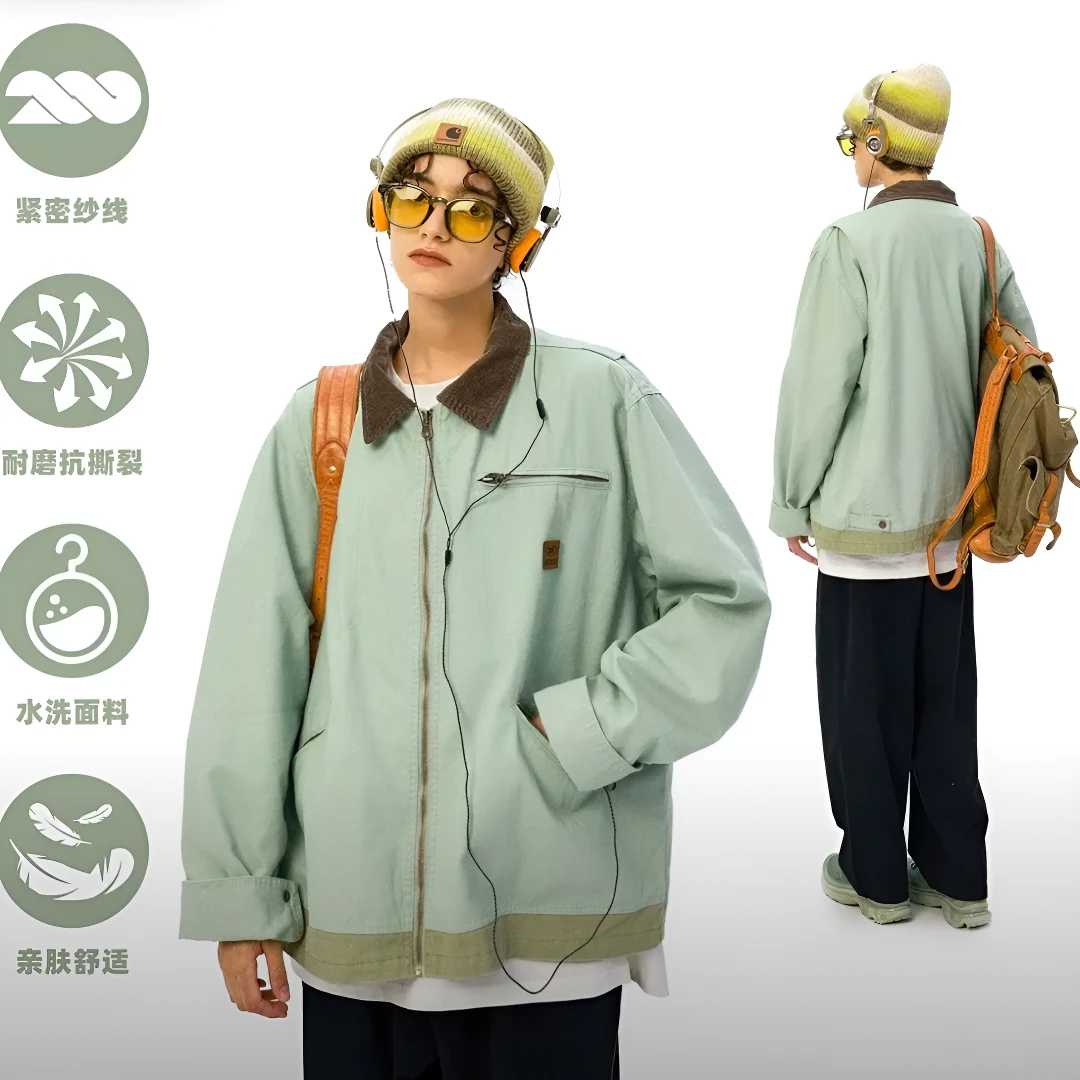 KXLFCHN空穴來风同款 复古底特律翻领夹克男女春秋冬百搭工装外套