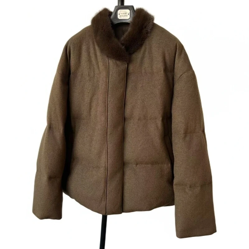 高端澳毛简约百搭鹅绒服加厚毛领冬季女款保暖秋冬羽绒服短款