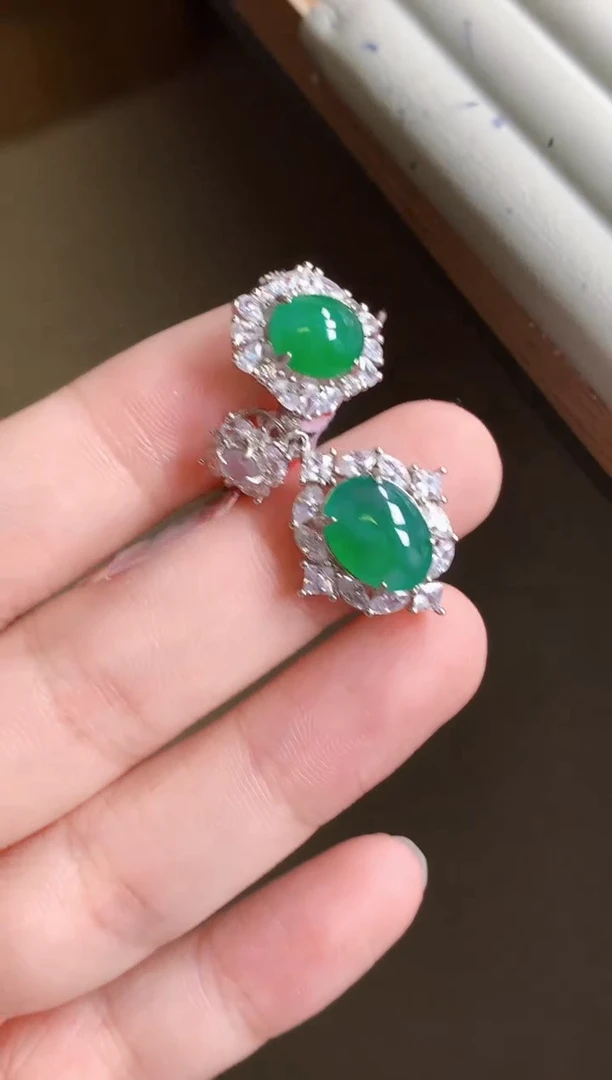 银S925镶嵌戒指翡翠天然A货缅甸翡翠