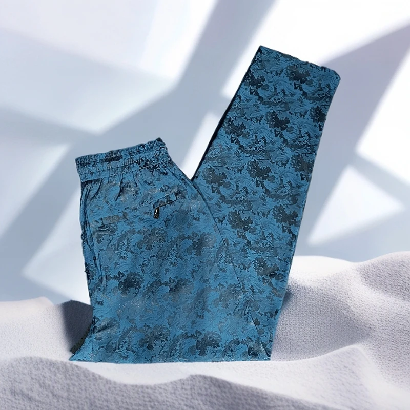 夏季欧货男士超薄冰丝百搭潮流时尚经典休闲裤花纹印花平脚裤