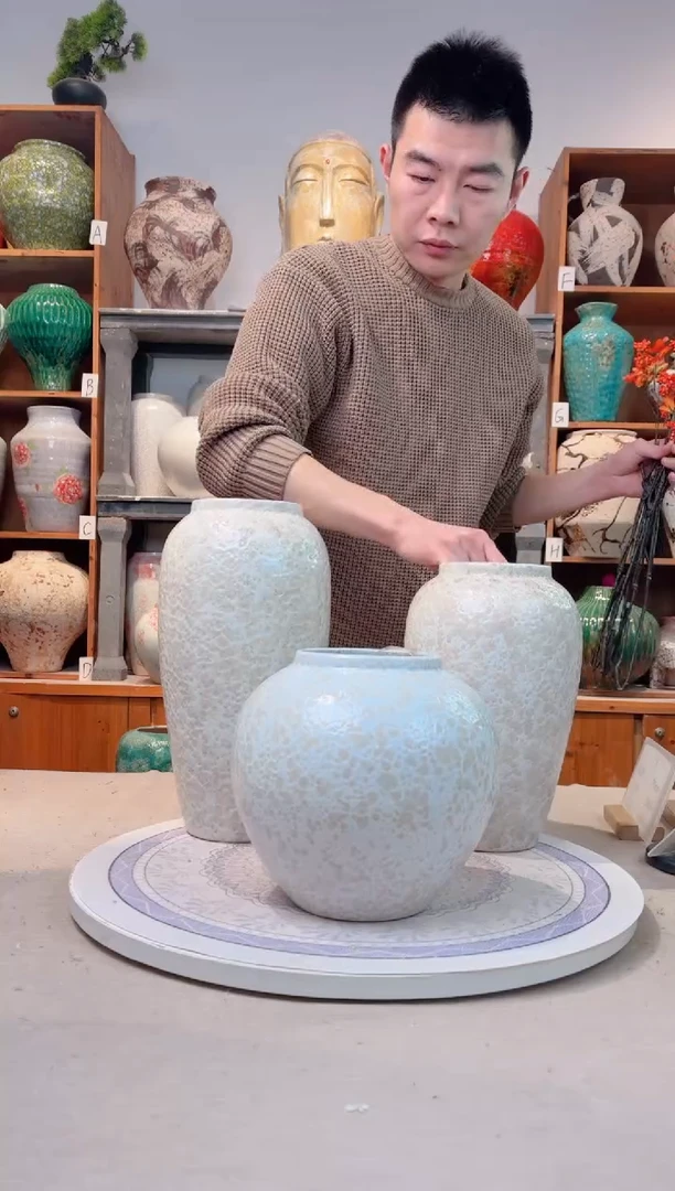 瓶陶瓷花瓶 无花 茶白 三件套