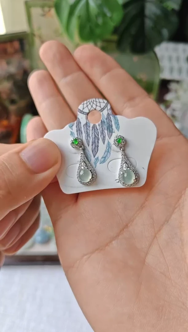 翡翠银S925镶嵌耳饰翡翠耳饰S925银镶嵌