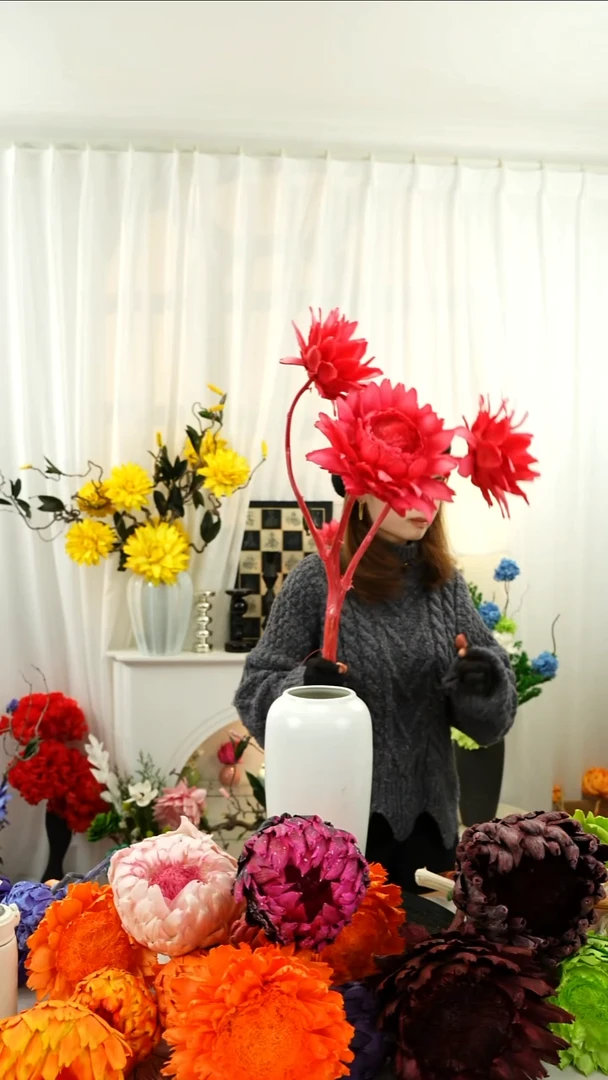 永生洋蓟 霸王花 3个头叶片微瑕【红色】A707