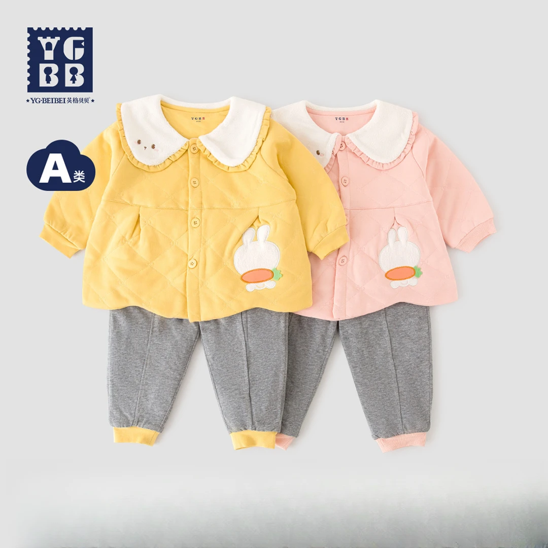 英格贝贝女童薄6-12个月女宝宝春秋洋气夹棉外出服两件套A134098a