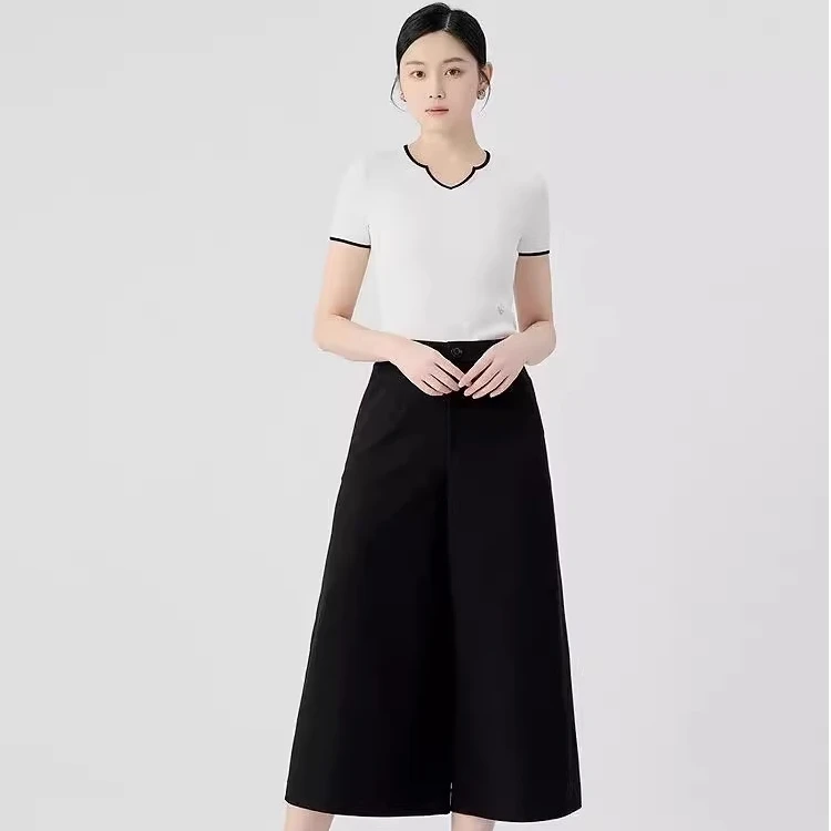 【商场同款】110035百搭垂感九分显瘦高腰阔腿休闲裤女四面弹