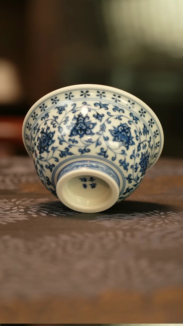 饮**源仿明青花缠枝莲压手杯