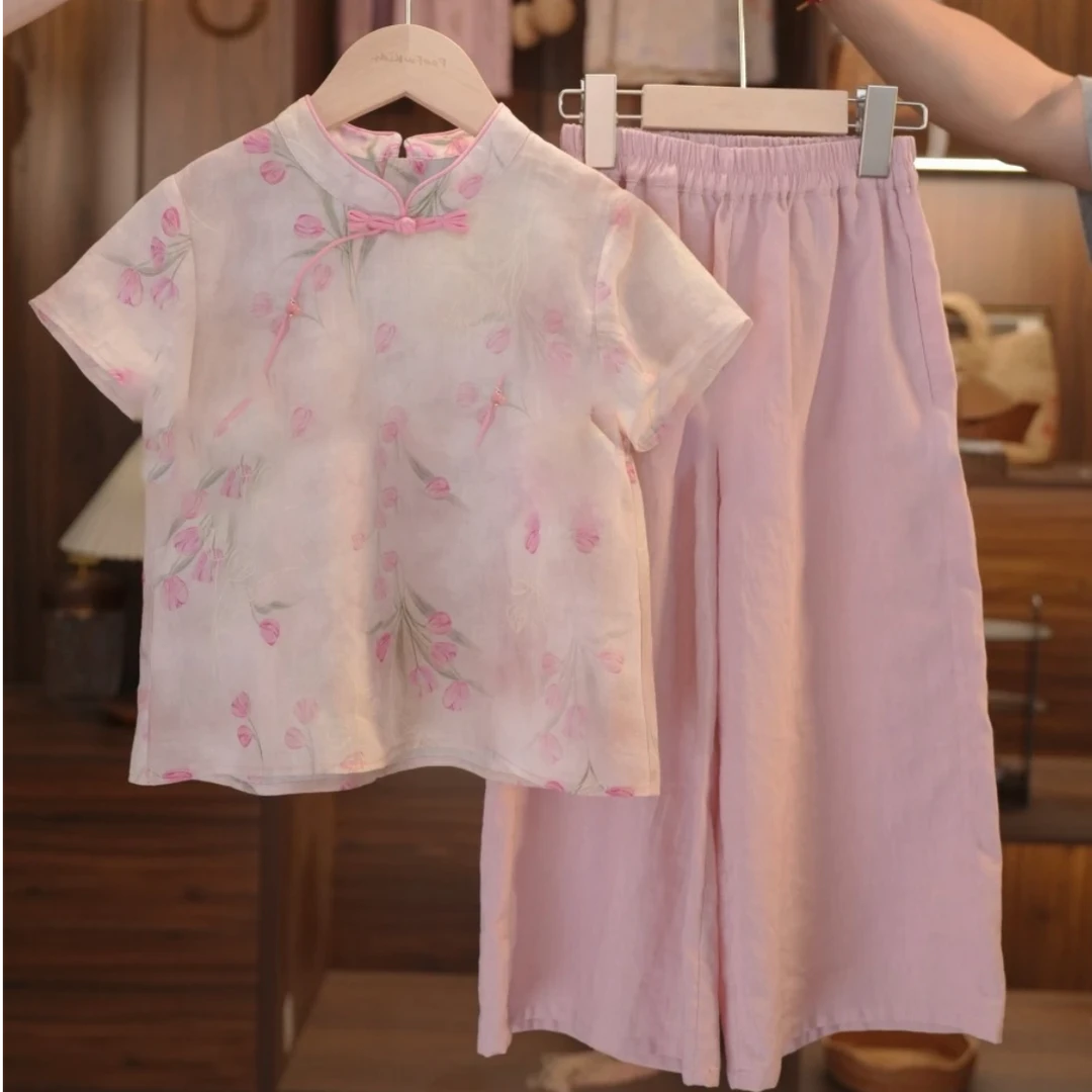 爱笑女童夏季套装2025新款小女孩古风夏装新中式时尚潮流两件套