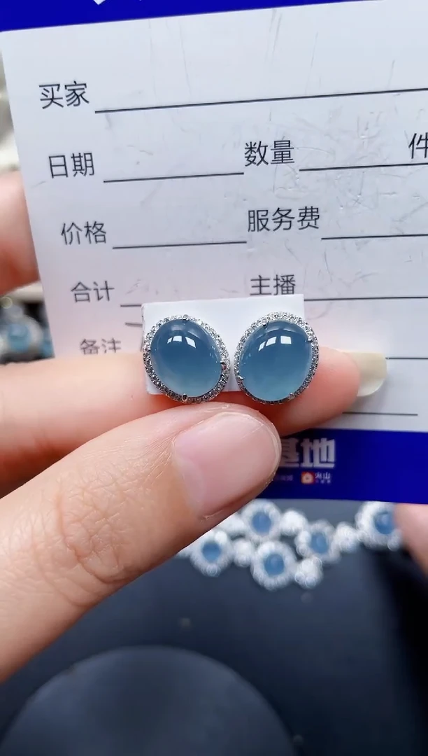银S925镶嵌翡翠耳饰73