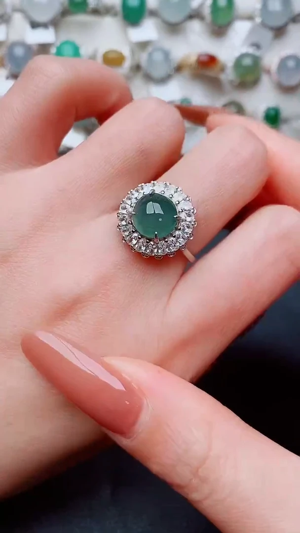 银S925镶嵌戒指翡翠...