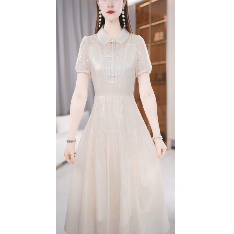 【连衣裙】夏季时尚气质娃娃领收腰减龄短袖连衣裙M-4XL