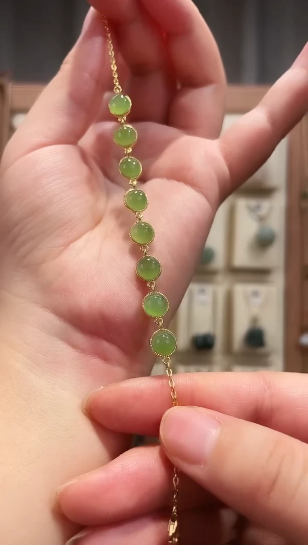 银S925镶嵌手链和田玉（碧玉）银镶碧玉手链