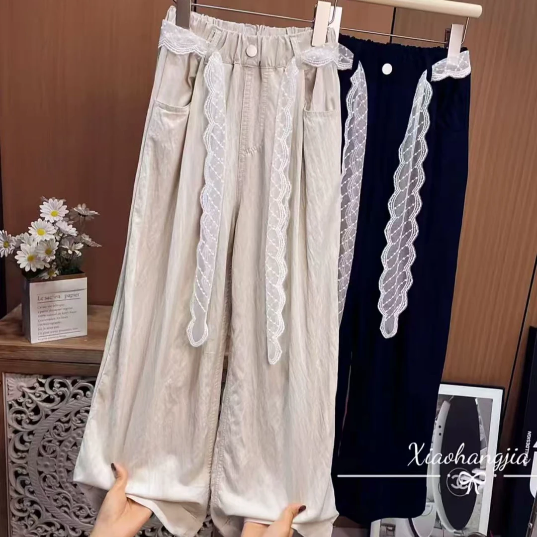 【陈思晨】送蕾丝腰带~女童早夏韩版翻边山本裤中大童休闲裤8363