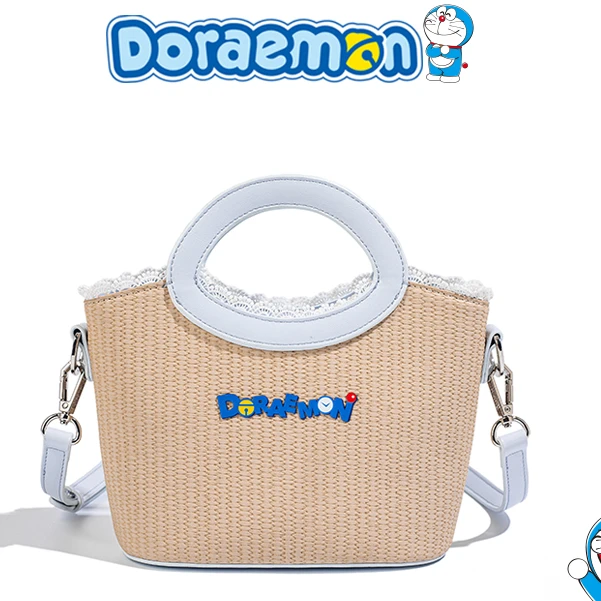 DORAEMON/哆啦A梦秋季新款田园温柔风编织菜篮子斜挎/手提女包