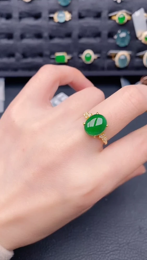 银S925镶嵌戒指翡翠天然a货翡翠418