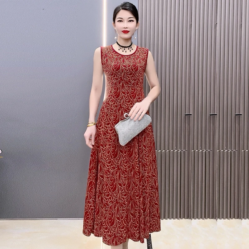 19355宽松连衣裙夏季纯色无袖背心裙中长款印花修身女装连衣裙