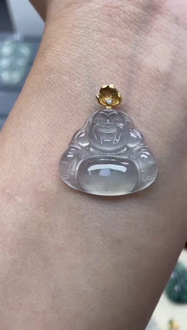 颈饰18K金镶嵌翡翠(39号链接)纯天然A货缅甸翡翠佛公吊坠