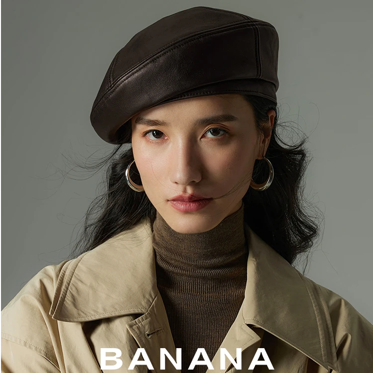 清水绵羊皮黑棕贝雷帽高级感拉满画家帽