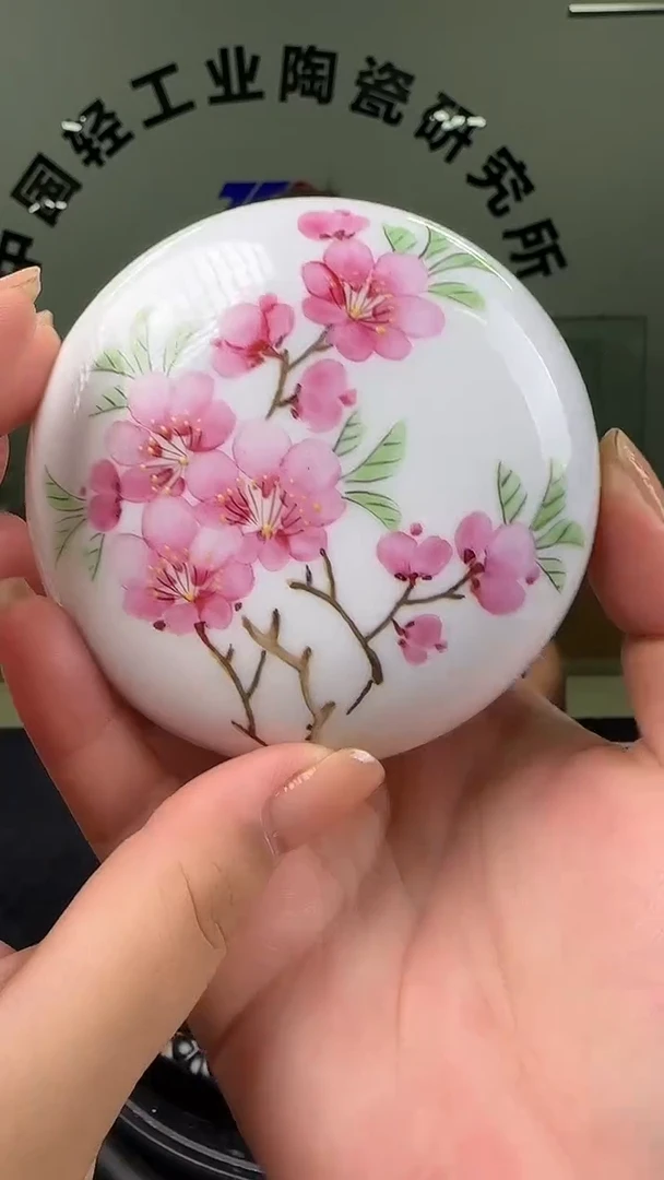 摆件甄选-水点桃花文房印泥盒