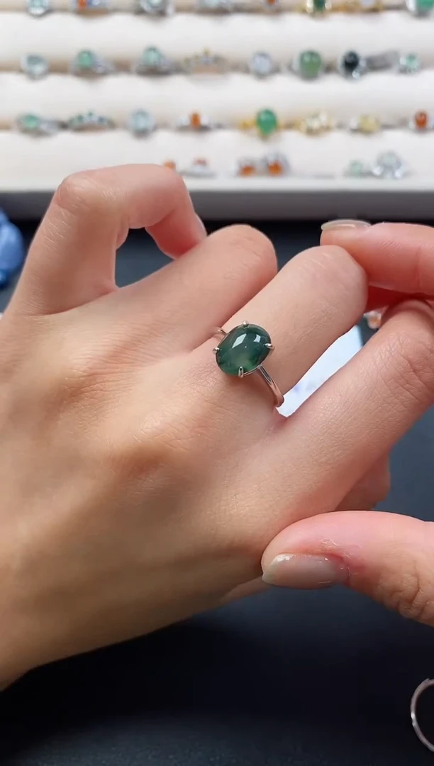 银S925镶嵌戒指翡翠44444444+7