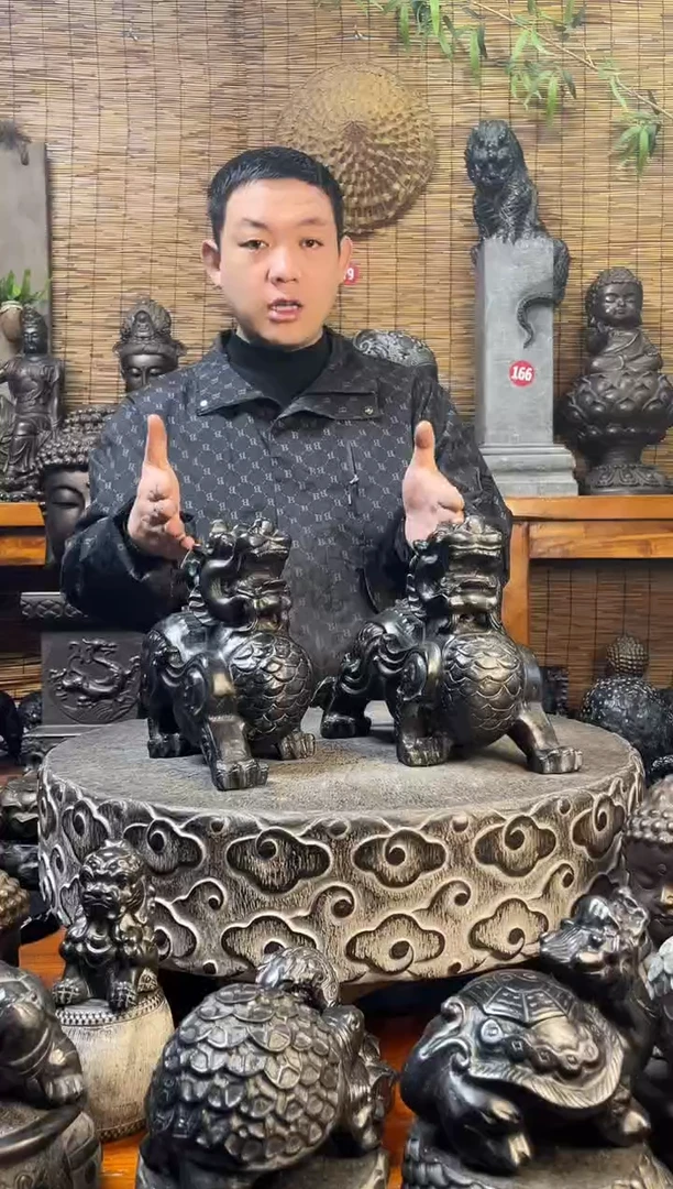 石材30飞天貔貅一对天然青石雕刻