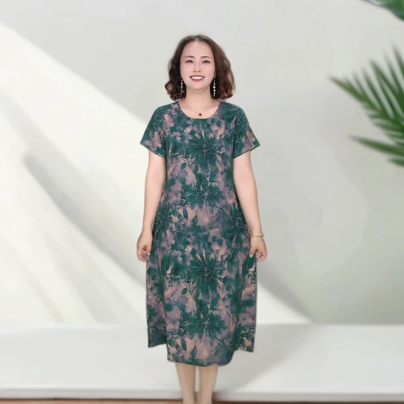 [绿韵]显瘦大码时尚洋气丝滑连衣裙