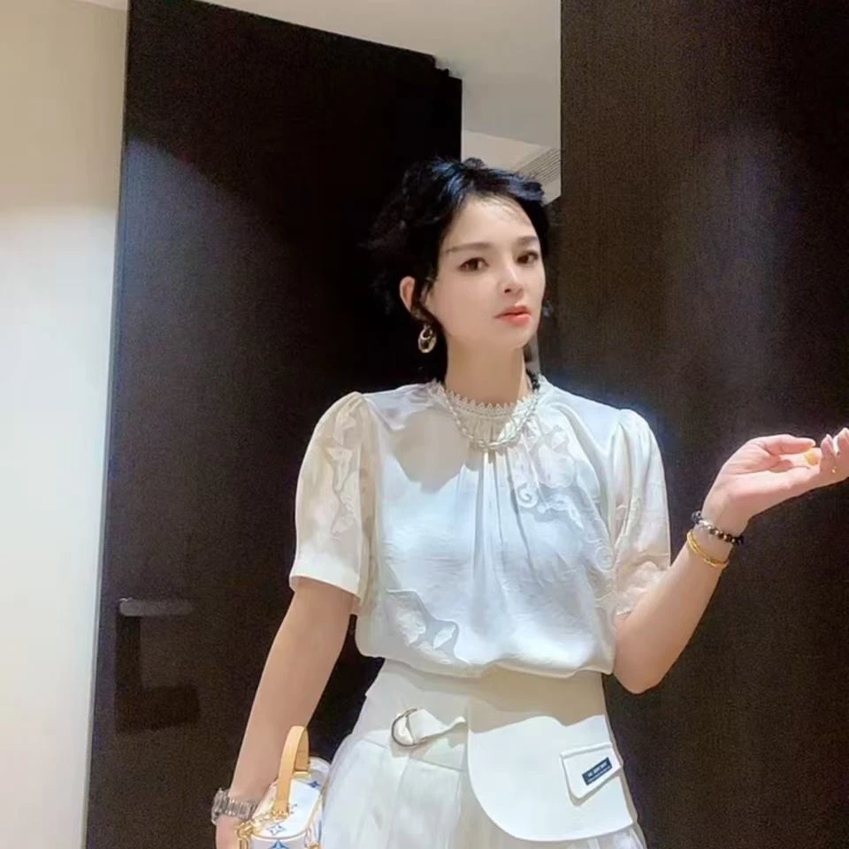 ZM25年新款宽松型短袖圆领T恤褶皱洋气显瘦百搭T恤87215