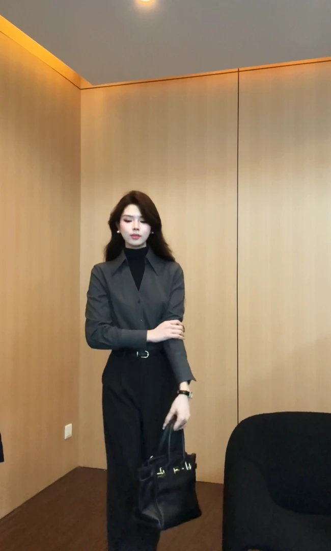 【雾雪辰暮】高级感时尚气质百搭拼接假两件加厚长袖衬衫ZKK1054款