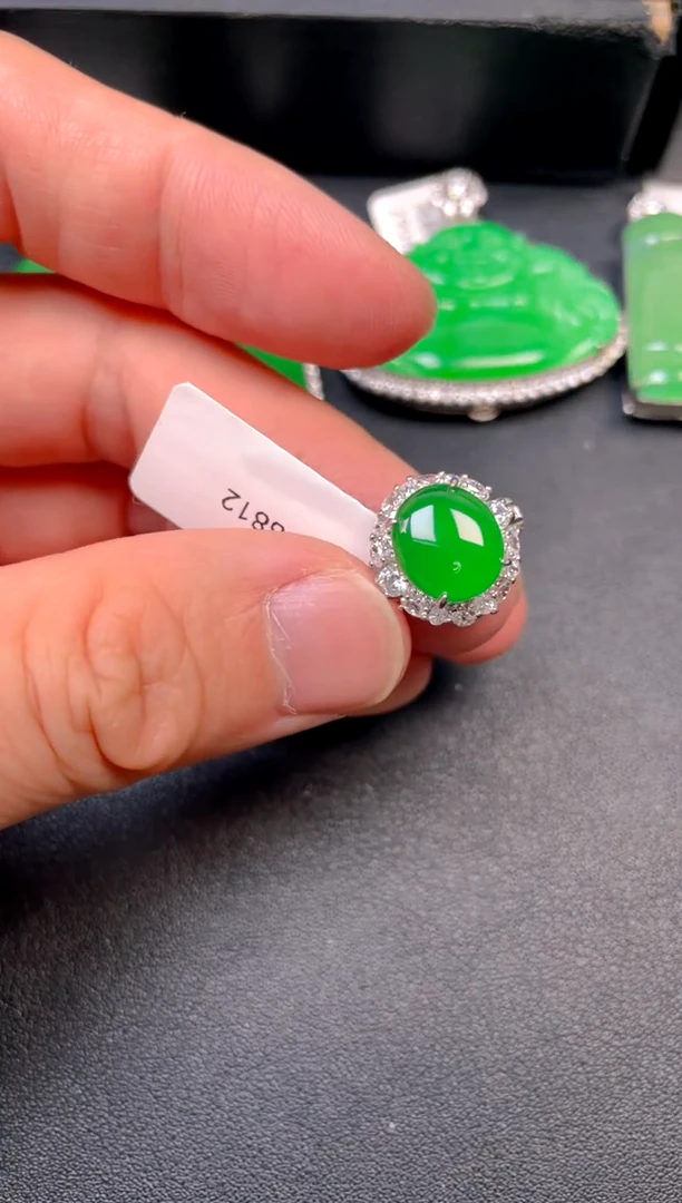 吊坠(不含链)银S925镶嵌翡翠戒指