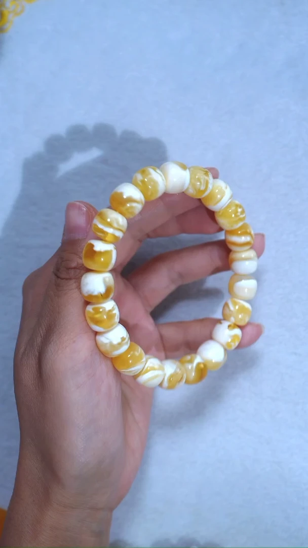 未镶嵌蜜蜡手链典藏级11.6mm金漆瓷白溶洞妖孽