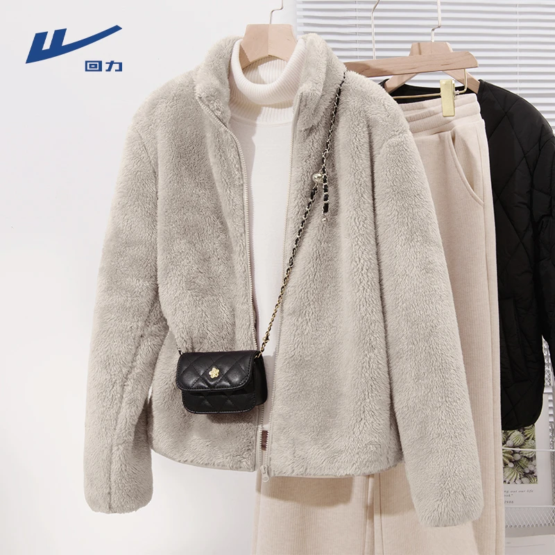 【回力】摇粒绒外套女冬季2025新款慵懒风抓绒内搭加绒开衫厚上衣