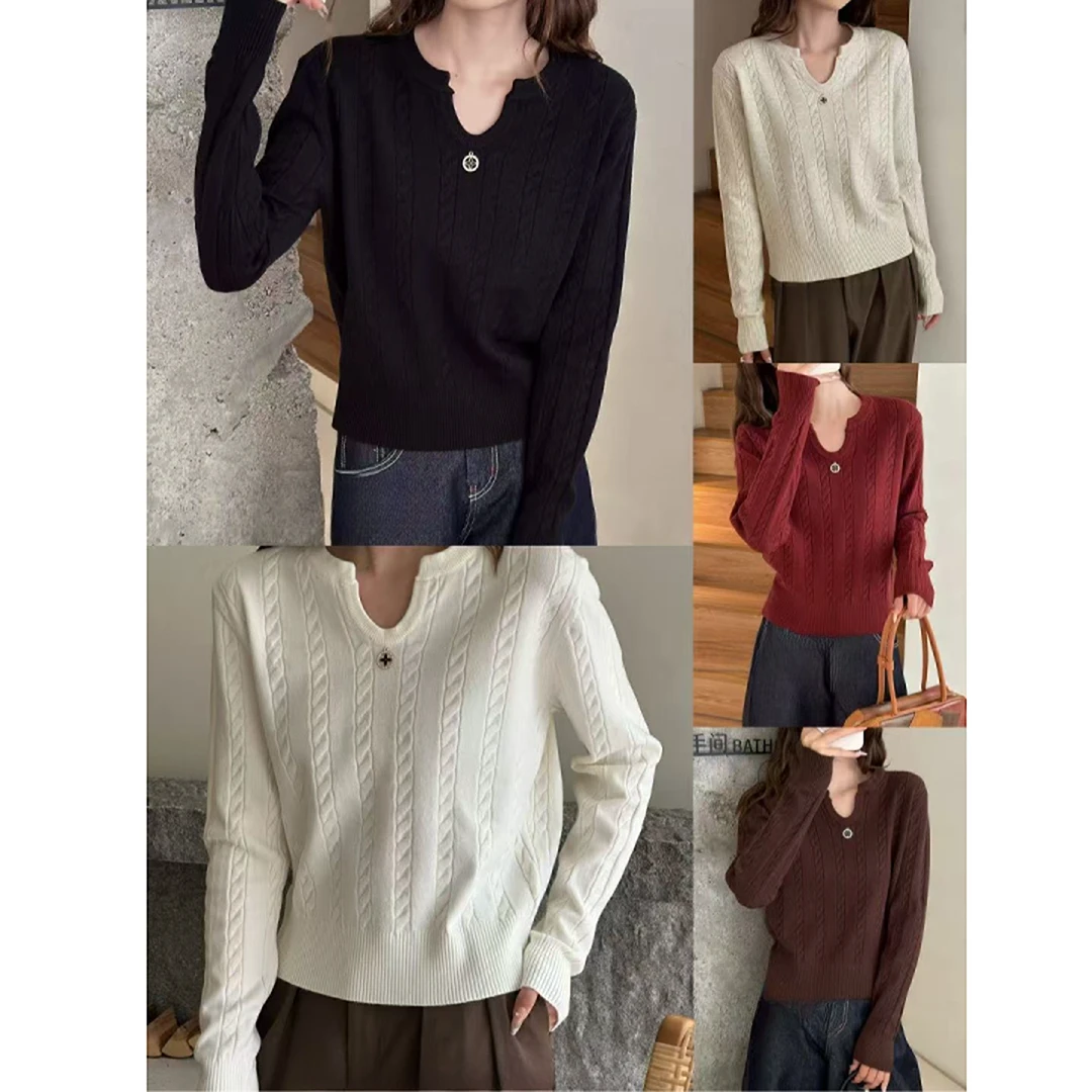 【锦衣服饰】MSL 58009韩系小U领麻花长袖针织衫