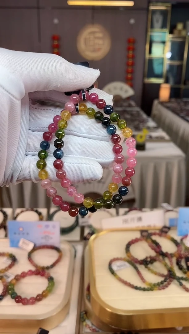 未镶嵌老矿碧玺彩虹单圈手串6mm+碧玺xion多样性发一条