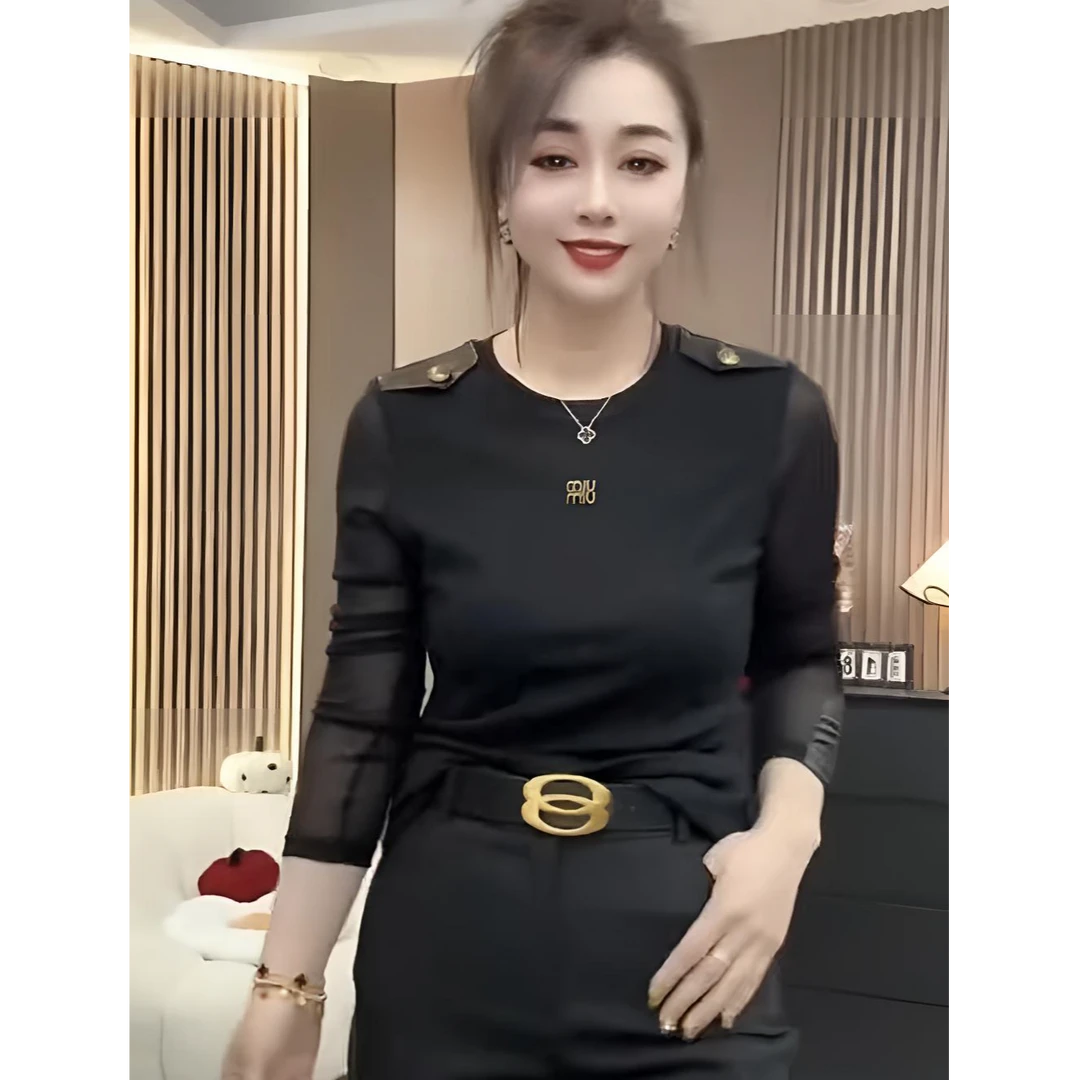 N6020时尚修身百搭雷丝网百搭打底衫