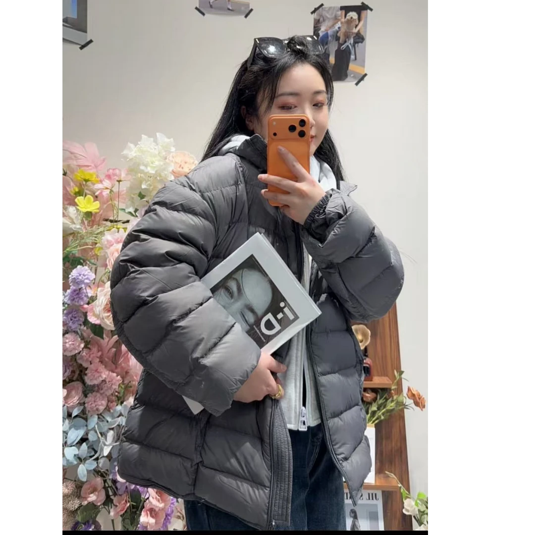 M.The17 大码女装冬季立领带帽假两件时尚休闲国标90白鸭绒羽绒服