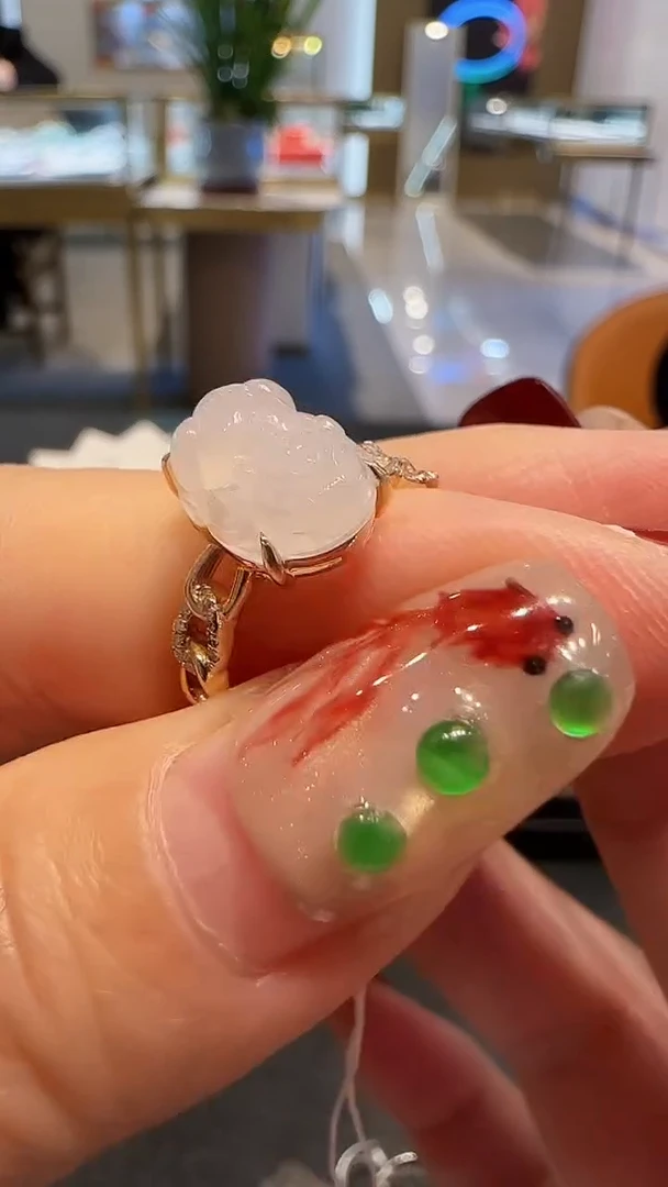 【闪购商品】翡翠戒指18K金镶嵌缅甸A货翡翠冰种貔貅戒指