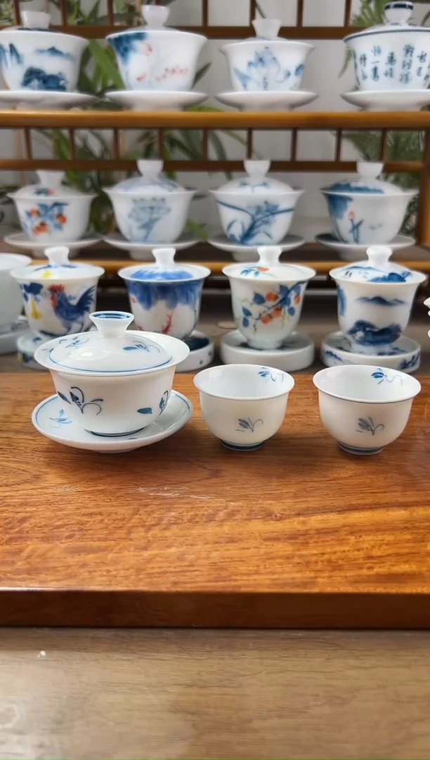 微瑕玉兰80ml三才盖碗+美人杯22个