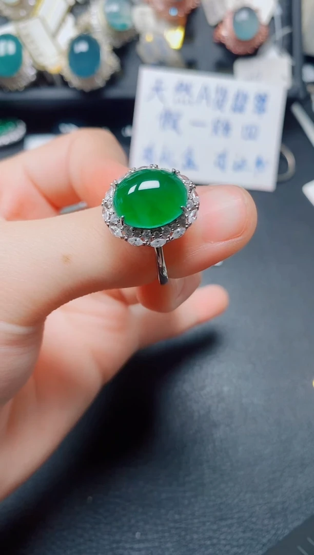 翡翠戒指银S925镶嵌翡翠