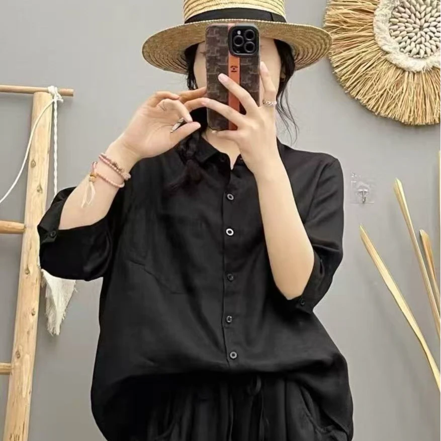 8867新款缝线斜纹苎麻衬衣（衣长60左右）