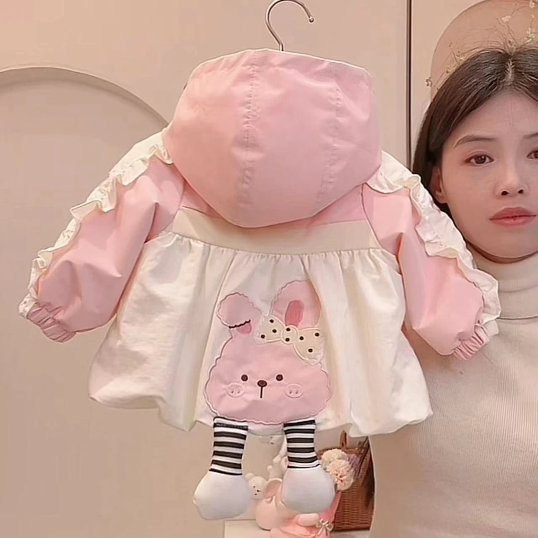 N575春季新款2024时尚韩版洋气可爱卡通小兔兔连帽外套