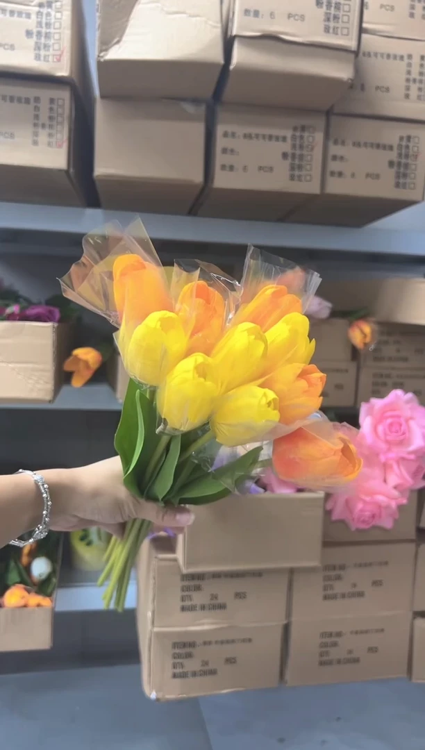 5枝黄色5枝橘色手感郁金香