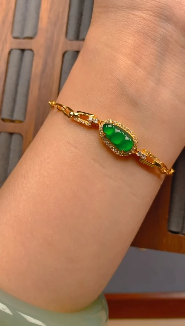 银S925镶嵌手链翡翠豆子手链