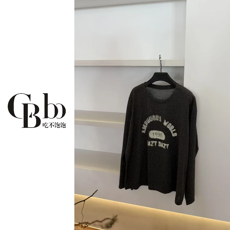 【吃不饱饱】大码 休闲美学 美式百搭字母印花正肩T恤0164