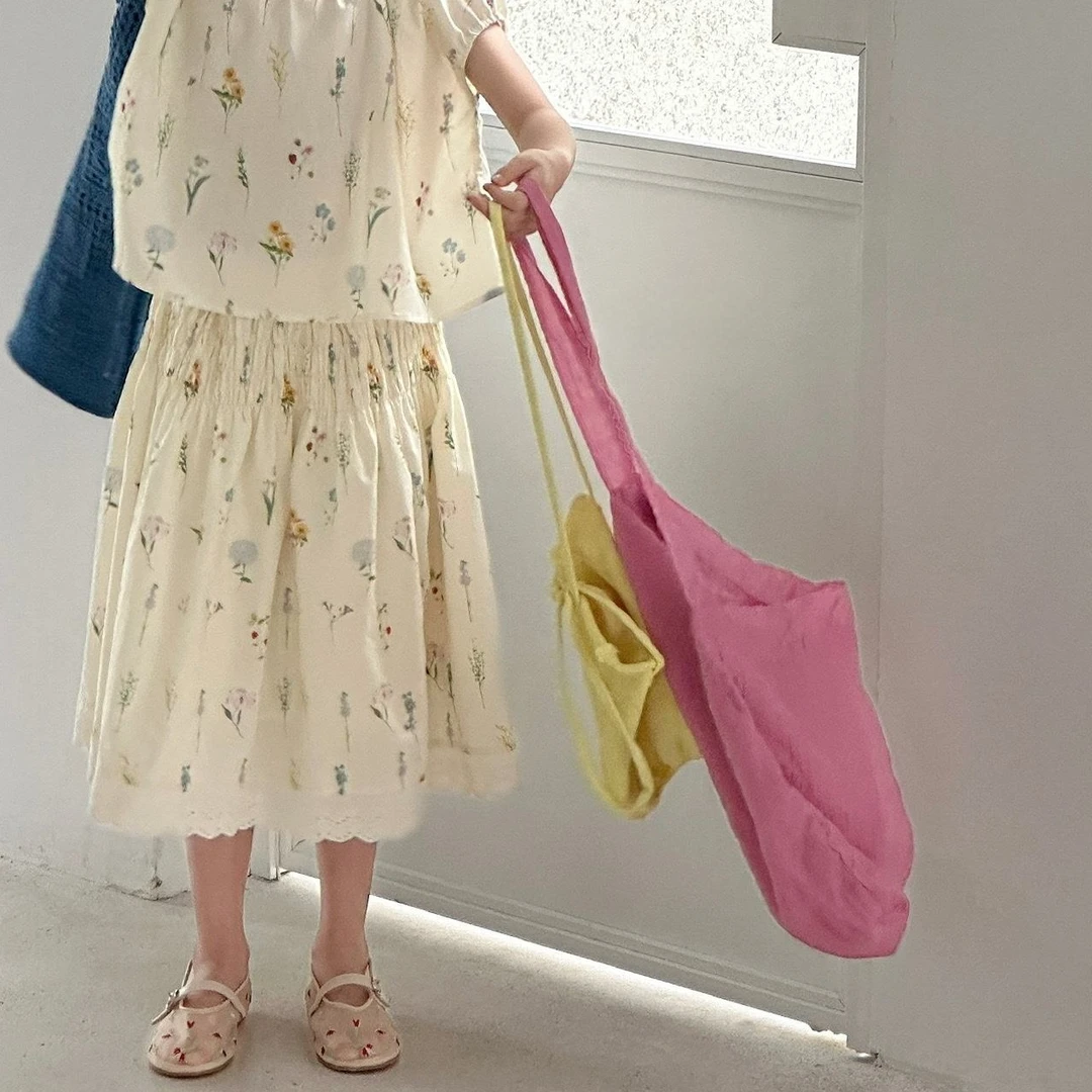 夏款新品女童半身裙 儿童碎花褶皱蕾丝边甜美清新纯棉休闲裙5950