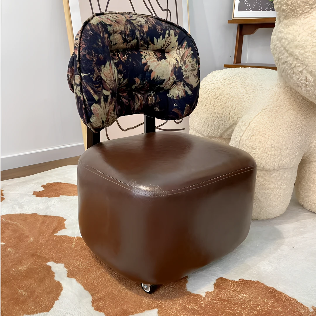 【乐享咖色旋转小沙发】实木中古旋转椅家用凳客厅沙发凳新中式家具