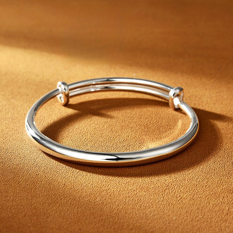 足银手镯 银手镯999纯银光面素圈银镯子生日礼物送女友妈妈