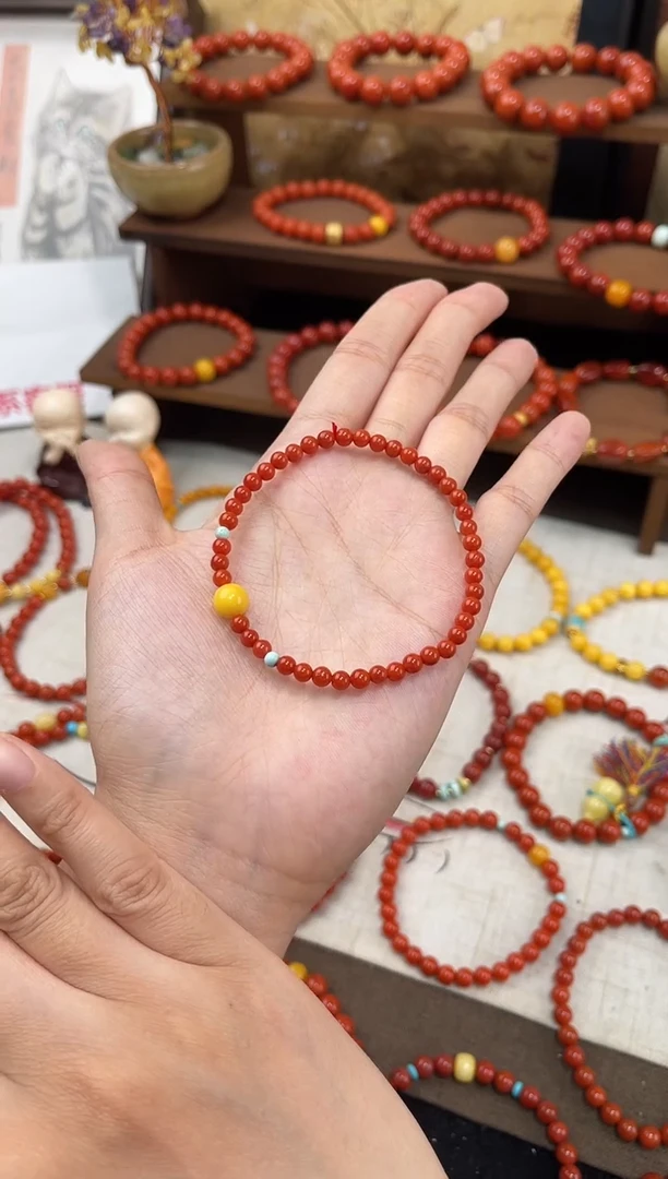 未镶嵌手串南红玛瑙柿子红单圈蜜蜡手串QF-A491