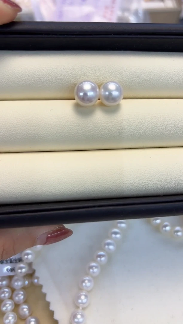 银S925镶嵌耳饰淡水珍珠无核白素钉